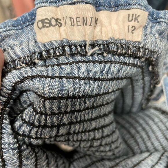 ASOS Denim Bandage Mini Dress with Halter Strap and Attached Bell Sleeve Size 8 - Picture 13 of 15